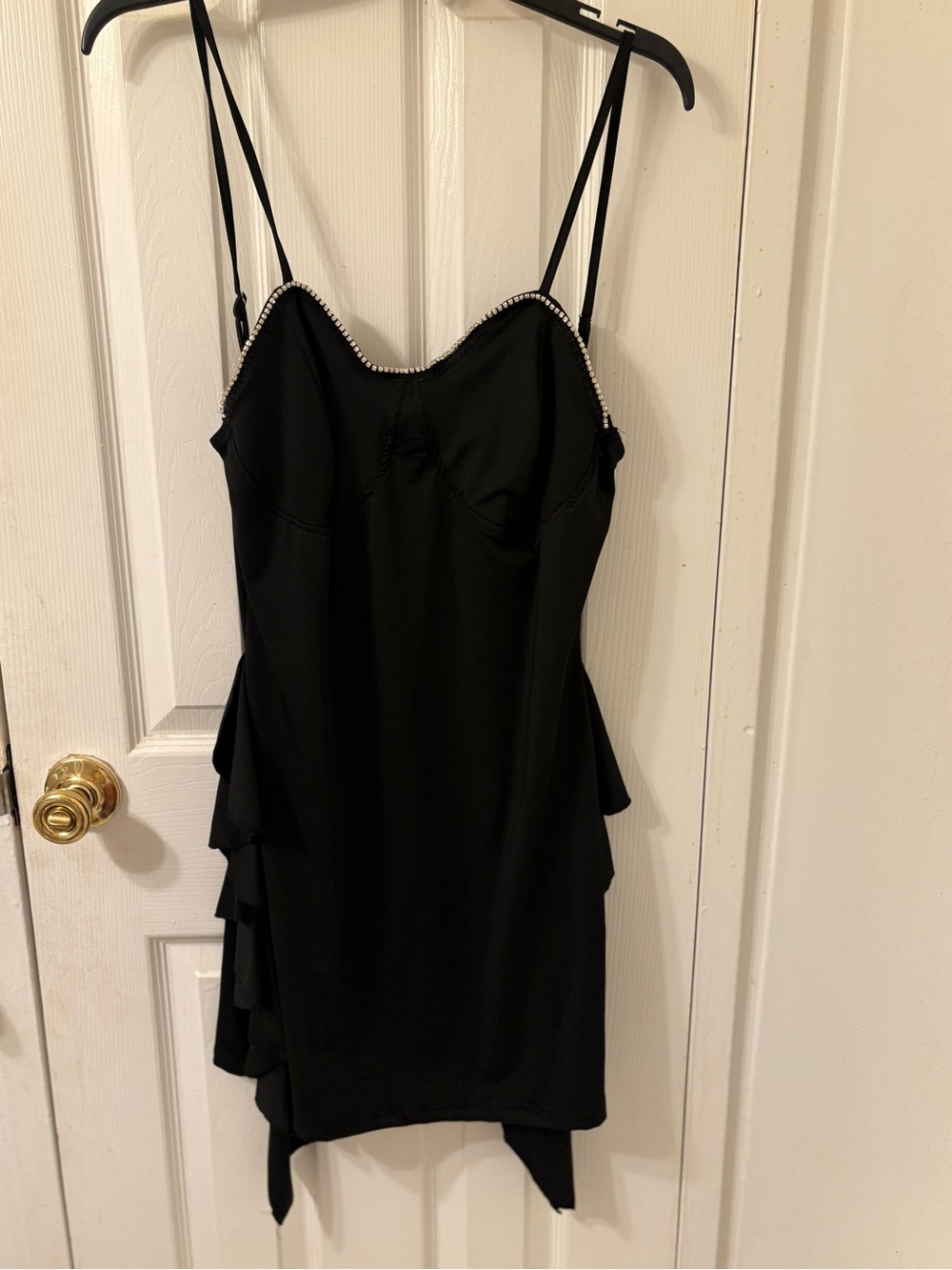 SHEIN Black Mini Slip Dress with Rhinestone Trim